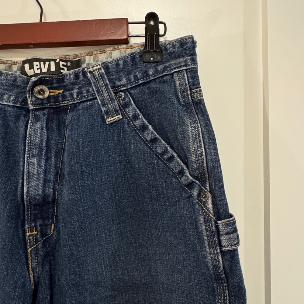 Vintage Levi's Utility Blue Denim Jean Cargo Shorts Boys Youth Size 14 Reg W 27” - Picture 2 of 5
